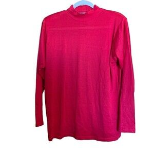 Diane Gilman Womens Size Large Red Silk Blend Mock Neck Stretch Blouse Top